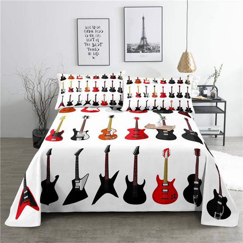 fashion Music Sheet Set Piano Keyboard Music Note Printed Bed Flat Sheet With Pillowcase Polyester Bedding