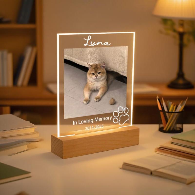 Personalized Pet Photo Acrylic Ornament Wooden Base Custom Pet Silhouette Decor Sign Home Desk Entrance Cute Pet Keepsake Gift
