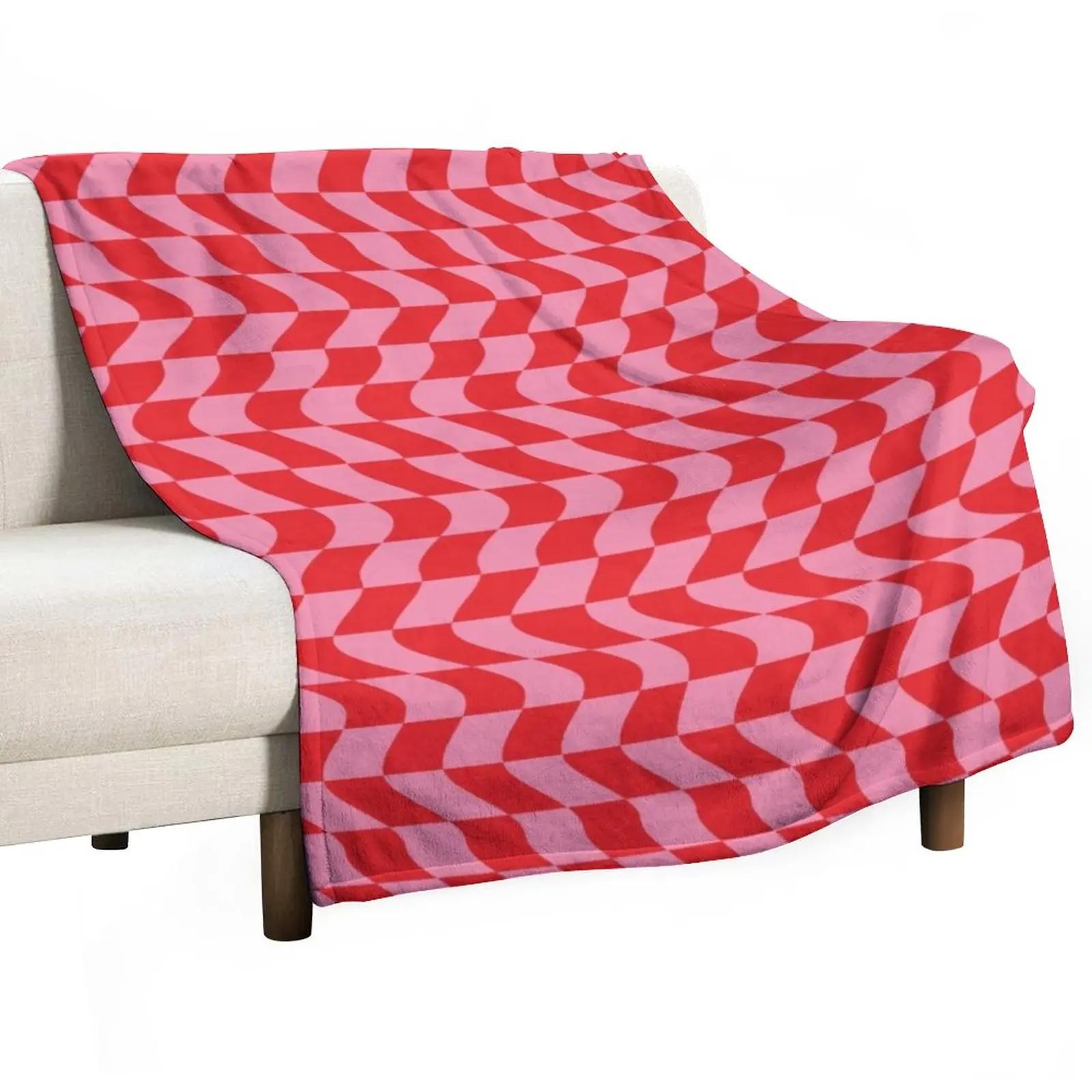 

Pink and Red Distorted Checkerboard Throw Blanket Blanket For Baby Moving Blanket Decorative Blankets Summer Blanket 30x40in