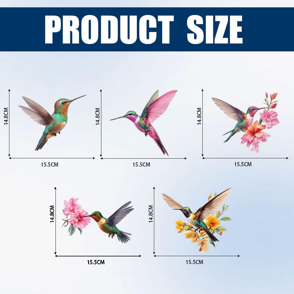 5 Styles Birds Car Stickers 6.1x5.83 Inches Hummingbird Vinyl Decals Beautiful Vibrant Colored Bird Flower Plastic Decoration Decals for Auto Cars