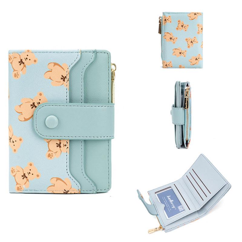 Baellerry Women Fashion Card Holder Cute Bear Print Mini Purse for Ladies Zipper Money Bags Coin Purses Wallets