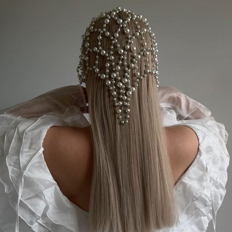 Fire Fairy Wind Pearl Hair Chain High-end Hat Bride Wedding Elegant Dinner Party Headwear