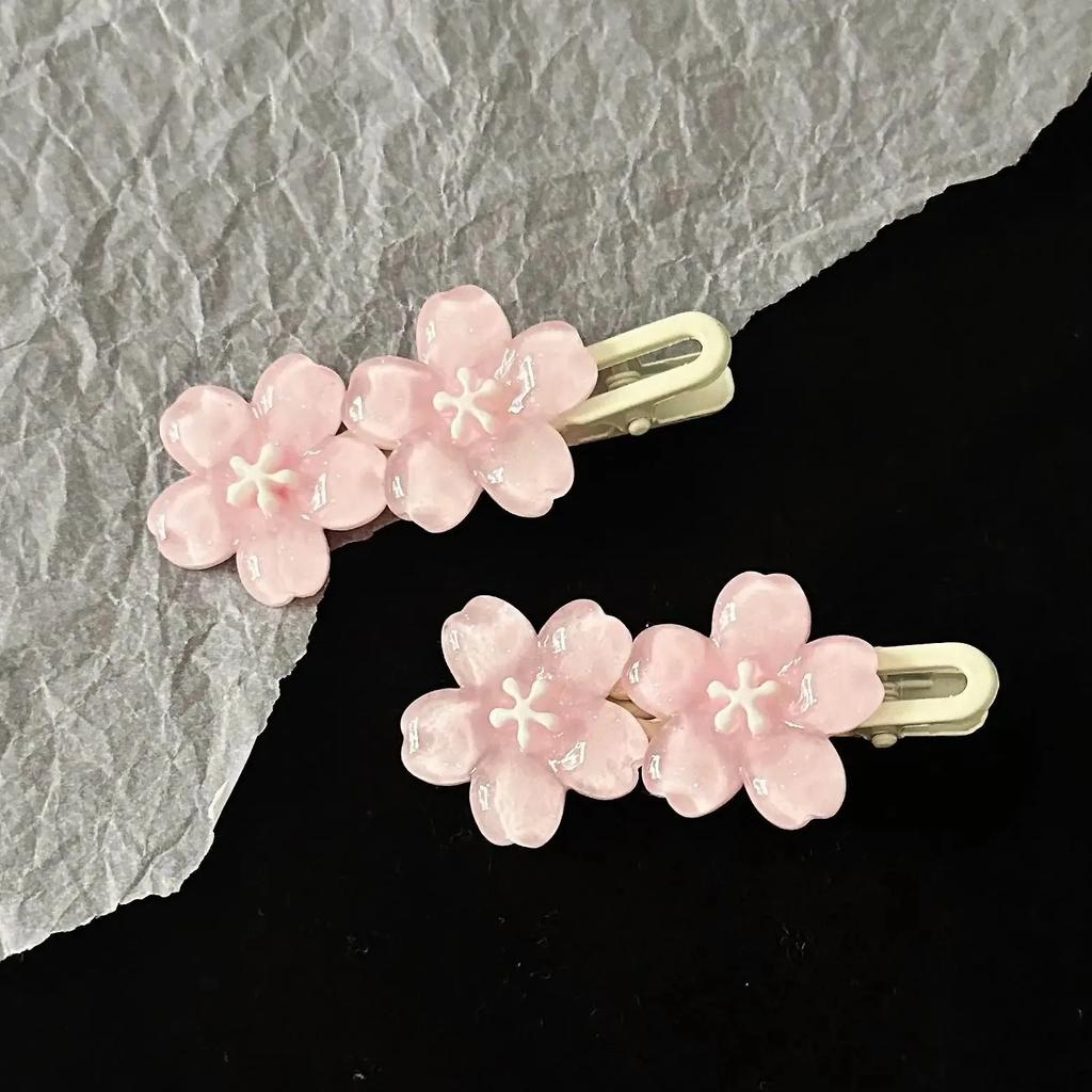 Jelly Cherry Blossom Hair Clips Pink Blue Flower Hairpins for Girl Romantic Wave Side Bangs Barrettes Kawaii BB Hair Accessories