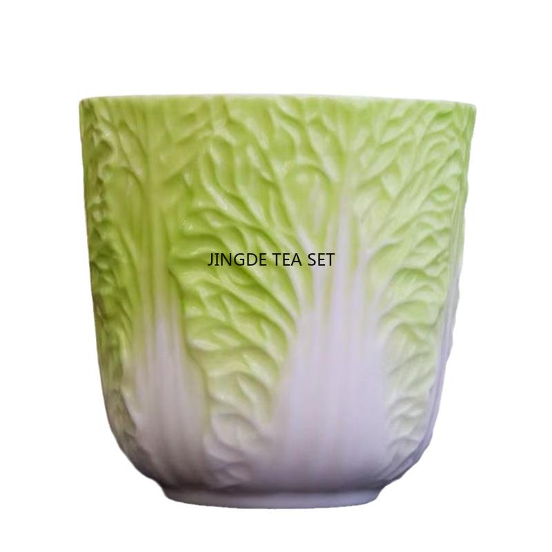High end sheep fat jade porcelain cabbage master cup ceramic single person high beauty kung fu Zen tea set
