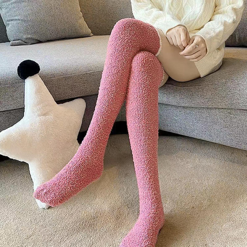 1 Paio Calzini Alti in Peluche Caldo da Donna Invernali in Pile Corallo Sopra il Ginocchio Lunghi per Casa Sonno EU 35-40 Colori Solidi