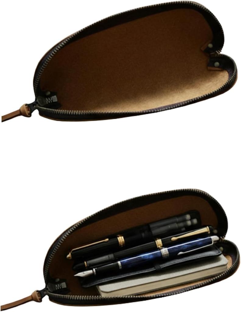 Genuine Leather Pencil Large Full Opening for Easy Smooth Crazy Horse Slim Suitable for and Students [EBISSY] Case, Capacity, Organization, Access,