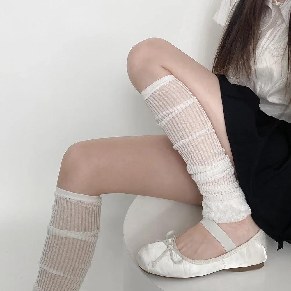 Girls Ruffles Knee Socks Y2K Lolita Long Socks Women Leg Warmers Stockings Thin Breathable Foot Cover Arm Sleeves Sun Protection