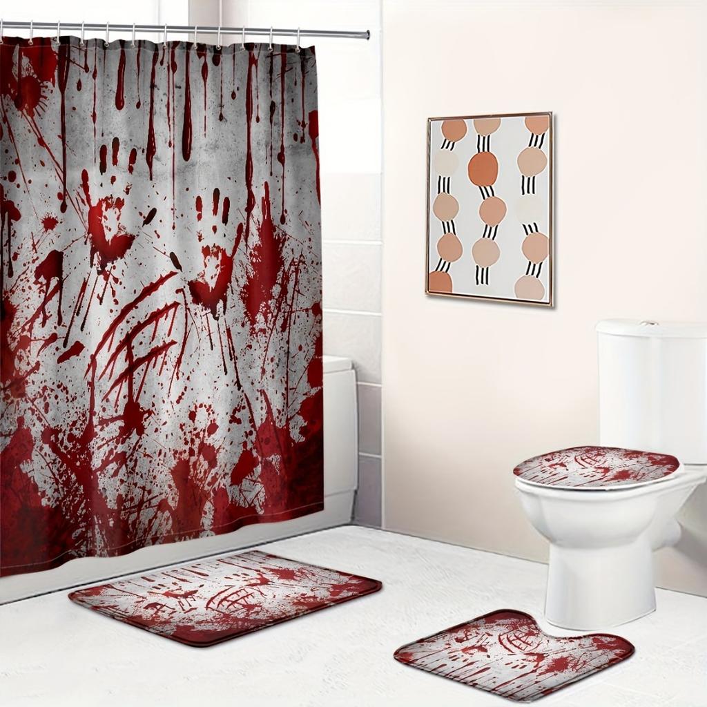 1/4Pcs Halloween Decoration Horror Bloody Pattern Shower Curtain Bathroom Decor Halloween Decoration Indoor Showr Curtain