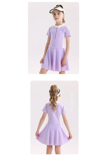2026 Girls' One-Piece Swimsuit: Sun Protection, Quick-Dry, Short-Sleeve Swimwear for Medium & Large Children