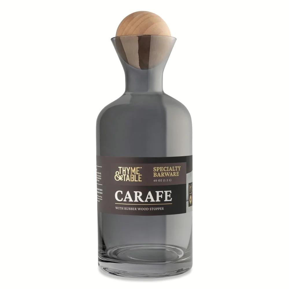 Stylish Glass Carafe with Rubber Wood Stopper Ideal Serving Water Juice Cocktails Kitchen Decor Dining Essentials