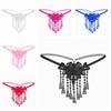 Tassel Lace Flower Panties Pearl Transparent T-Pants Cute Mesh Thongs  Women