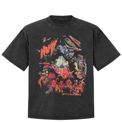 Streetwear Anime Grafik T-Shirt Baumwolle gewaschen schwarz T-Shirt Unisex Tops Tees Sommer Kurzarm T-Shirt