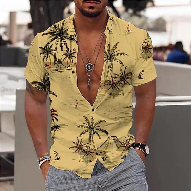 Camicia Comoda da Uomo Albero di Cocco Stampa 3D Hawaiana Spiaggia S-6XLl Manica Corta Top alla Moda Casual
