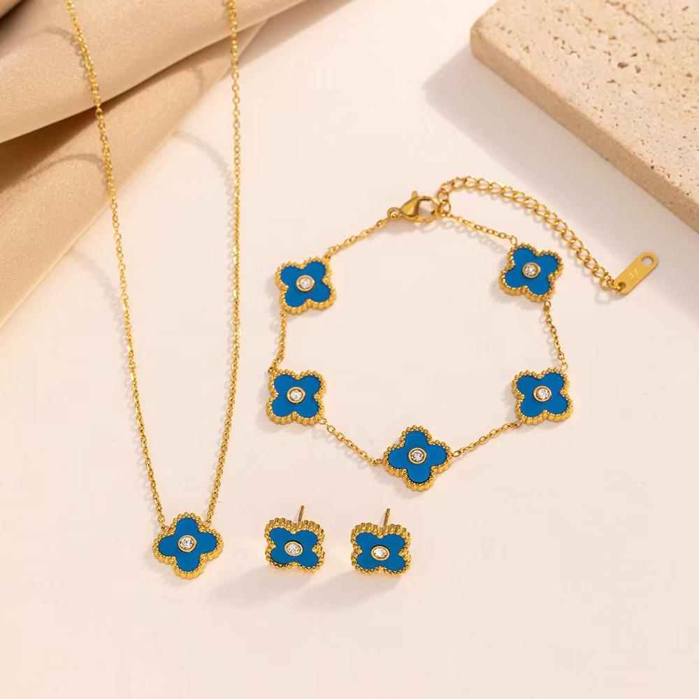 Fanhua Jewelry Waterproof 18K Gold Plated Stainless Steel Four Clover Bracelet