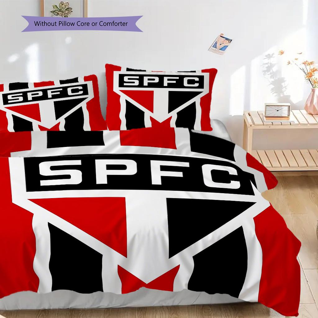 Sao Paulo FC Pattern Bedding Quilt Set Quilt Cover Pillowcase Home Decoration Birthday Gift (1 * Duvet Cover + 2 * Pillowcase, Without Core)