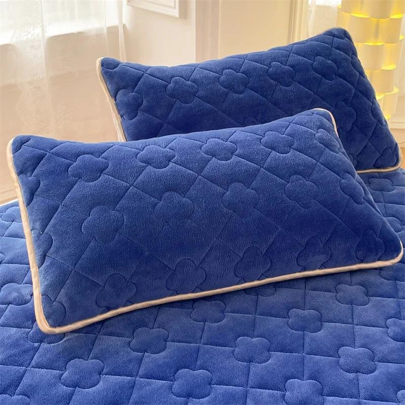 2pcs/lot Quilted Velvet Pillow Case Winter Thickened Warm Envelope Pillowcase 48x74cm Soft Sleeping Pillow Cover