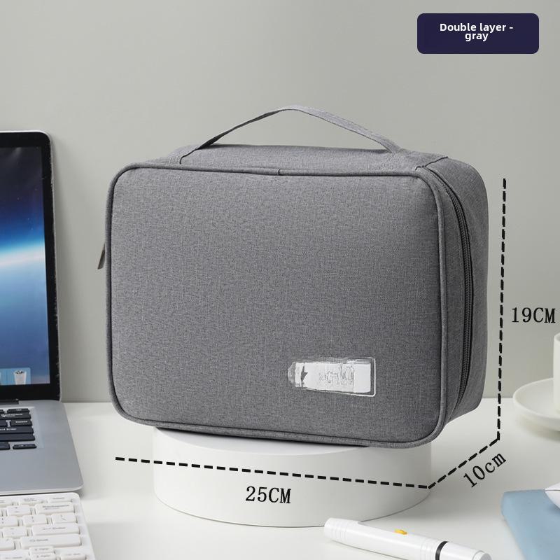 

Многоцелевая портативная сумка большой вместимости для хранения косметики и внешнего аккумулятора Double layer