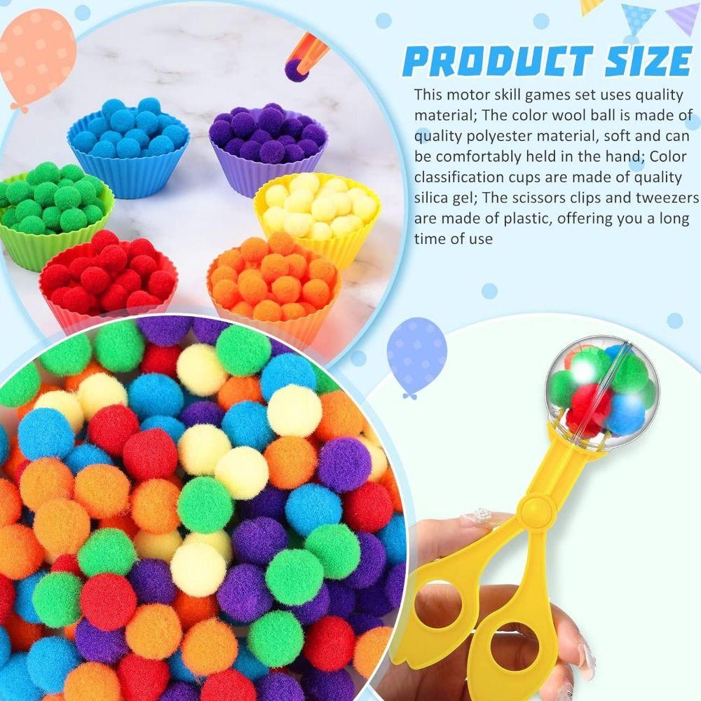 Colorful Early Education Toy Rainbow Counting Pompoms Pompoms Tweezers Toy  Preschool Activities