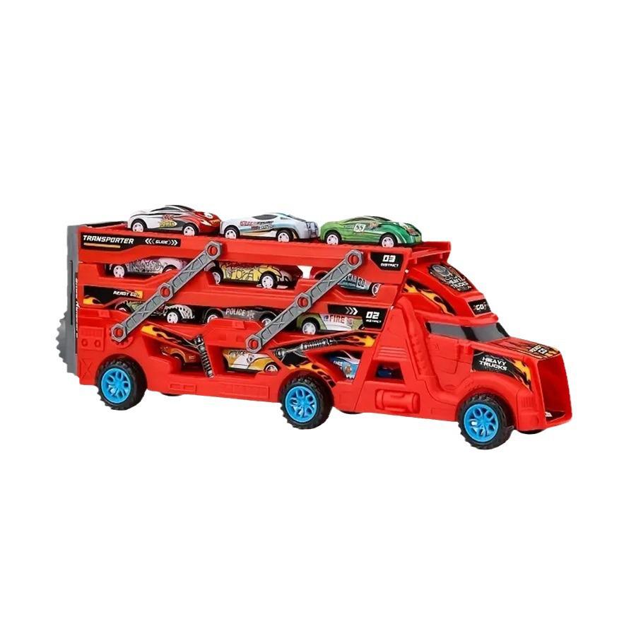 Deformation Toy Car Track: Folding Transport Truck with Pull-back Alloy Car