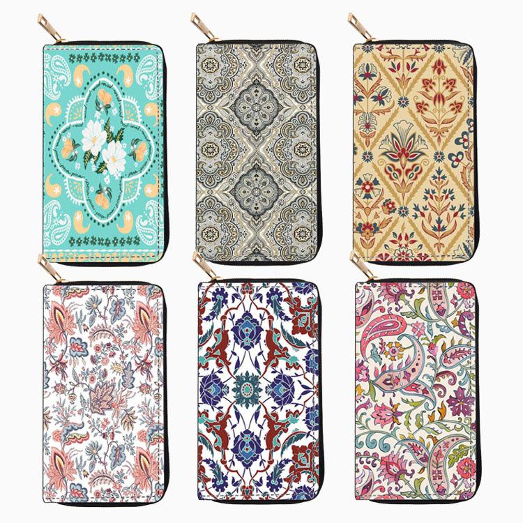 Ethnic style long zipper wallet wallet clutch bag