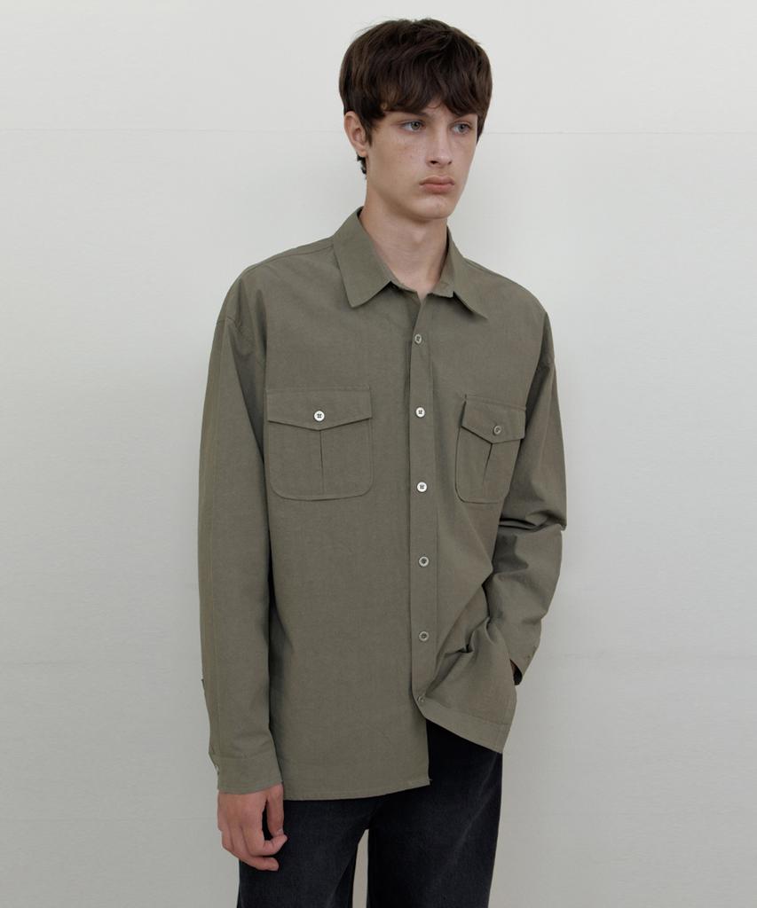 WEDNESDAY OASIS Work Cotton Shirt_Khaki(Wb6Sh13)
