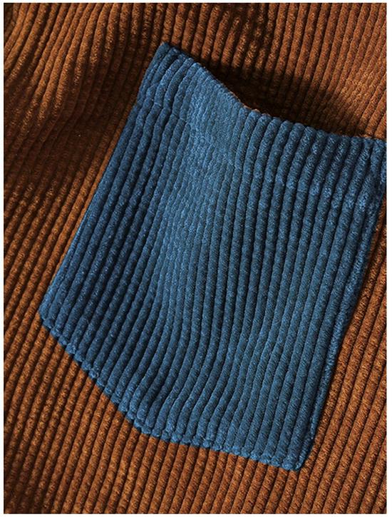 Autumn 2025 Men's Corduroy Colorblock Loose Long-Sleeve Shirt – Korean Japanese Style