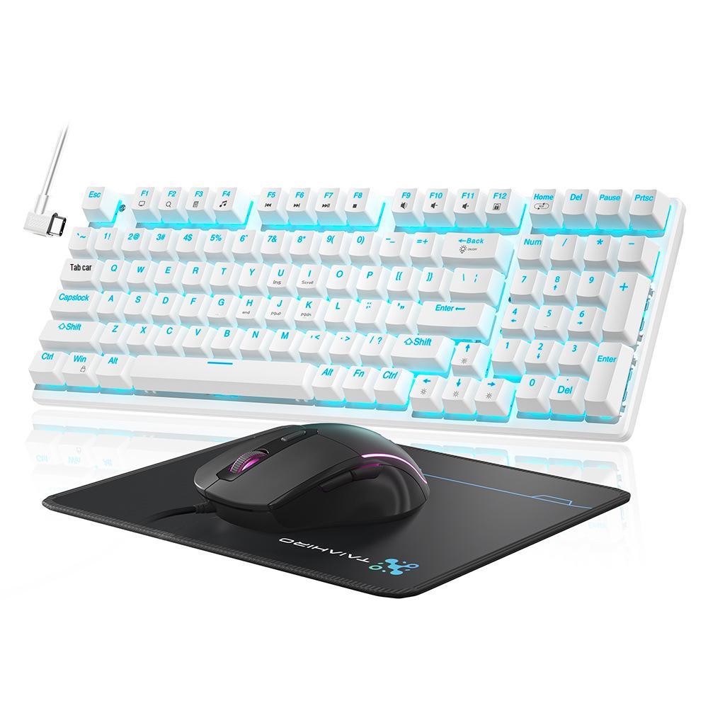 Dynamic Luminous Wired Mechanical Keyboard & Silent Gaming Mouse Set, Three-Mode for Office & Gaming.