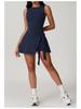 European-American Two-Piece Bodycon Sport Dress with Strappy Sleeveless Back and Anti-Exposure Yoga Tennis Skirt