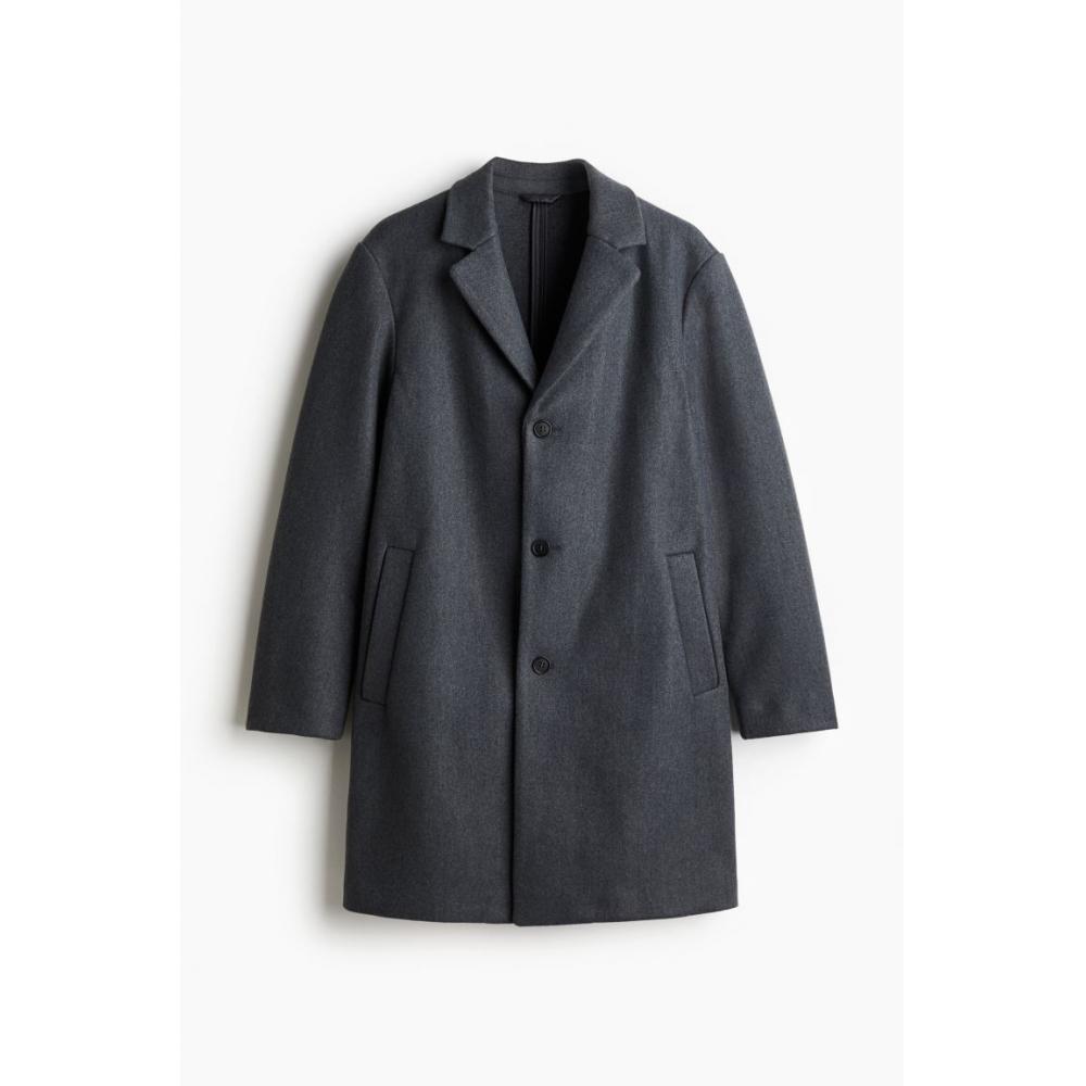 H M sliM Fit Wool Blend Coat Dark Grey