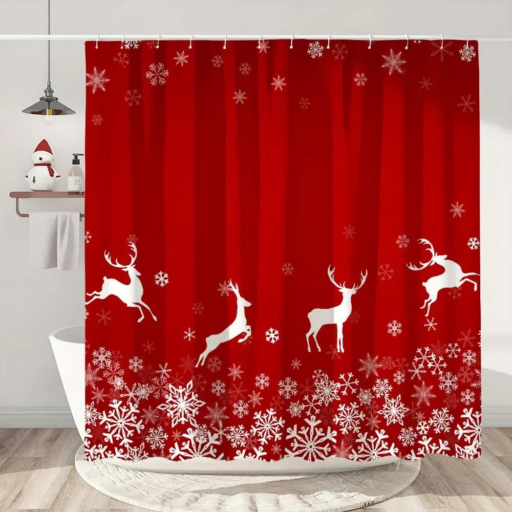 Happy Christmas Holiday Shower Curtain Christmas Tree Cedar Holiday Gift Polyester Home Shower Curtain Bathroom Decor with Hooks