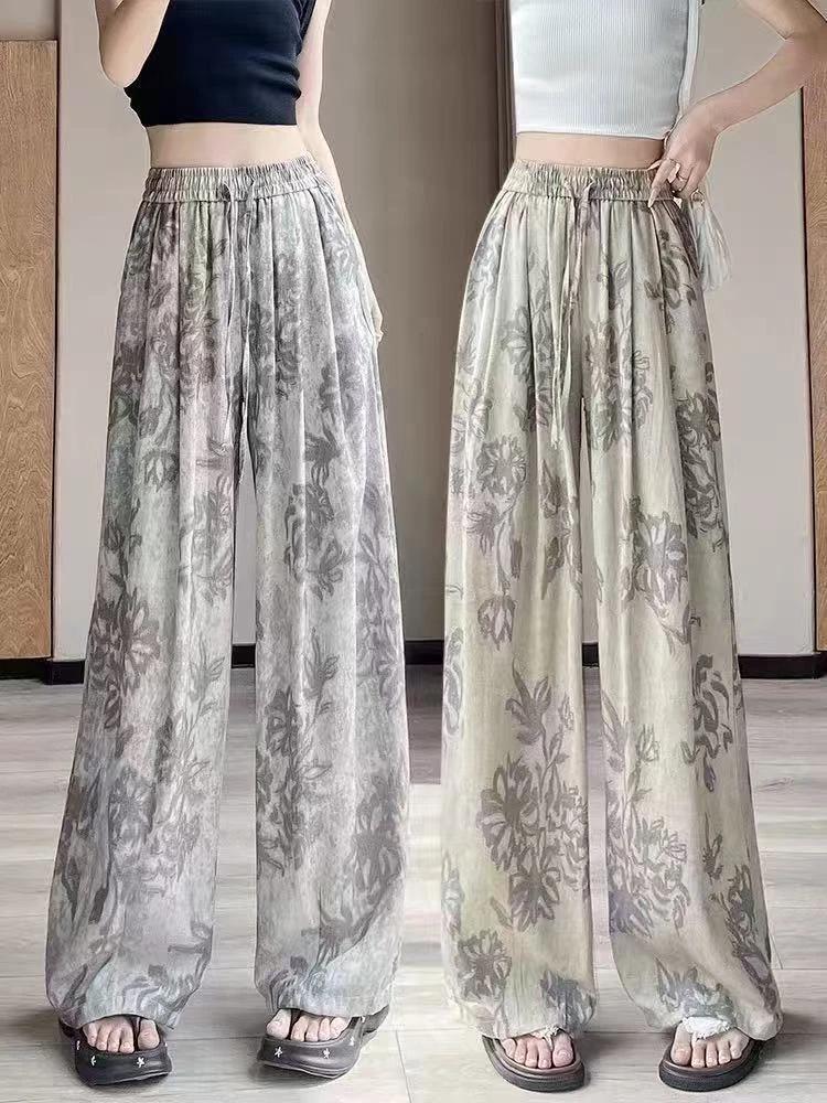 Women's Summer 2026 Sun Protection Wide-Leg Printed Pants - Slimming, Casual, and Versatile Long Style