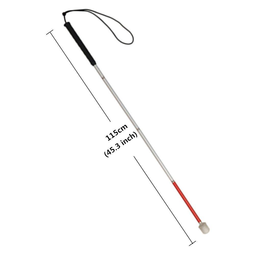 Folding 4-section aluminum white cane for the blind (black rubber grip, 115 cm)