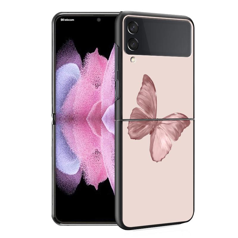 Hülle Funda für Samsung Galaxy Z Flip 4 Z Flip 3 5g Zflip Zflip3 Flip4 Hart-PC Gold Rosa Rose Glitzer Herzen Fundas Hart-PC