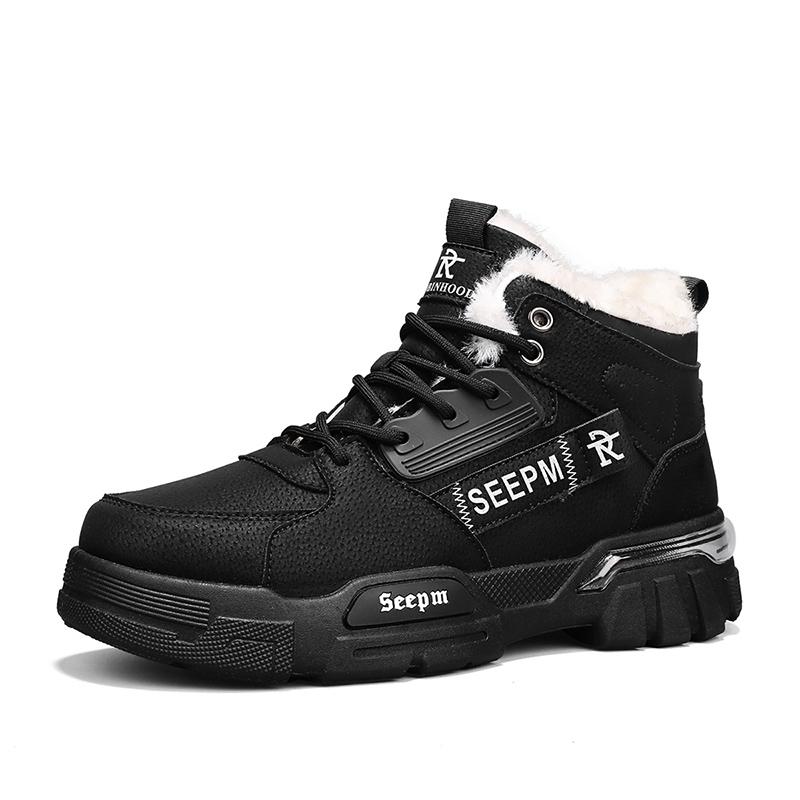 Men's Work Boots Winter New Warm Plush Non-slip Soft-sole Casual Boots Fashion Youth Joker High-top Comfort Outdoor Sports Boots