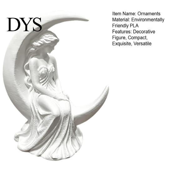 Literary Style Statue Moon Goddess Fairy Figurine, Matte White Sculpture, 3D Printed PLA Bookshelf Ornaments Winged Statue, Mystical Fantasy