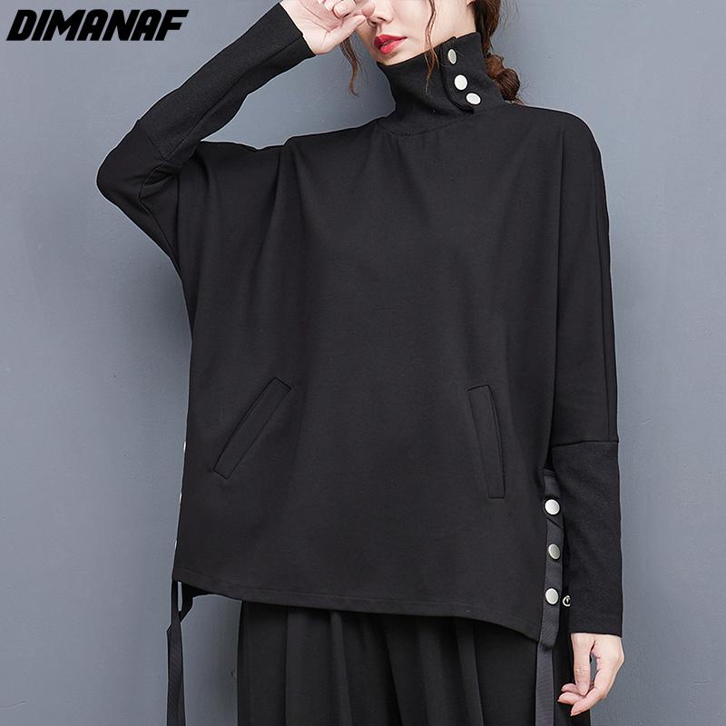 

DIMANAF женские 2022 новые толстовки и свитшоты однотонная водолазка со свободными пуговицами повседневные осенние базовые топы футболка новый пуловер