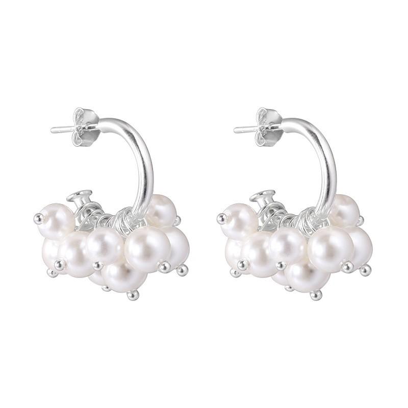Sterling Pearl Earrings Handmade French Elegant Grape Cluster Studs Women Korean Style 925 Sterling Silver