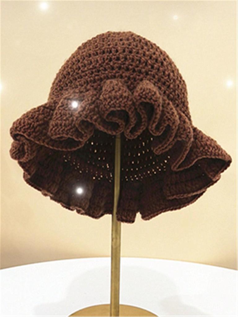 Women's Autumn & Winter Street Style Unique Handmade Crochet Ruched Brim Knitted Hat, Colorful Party Beanie Unisex for Daily Wear Halloween