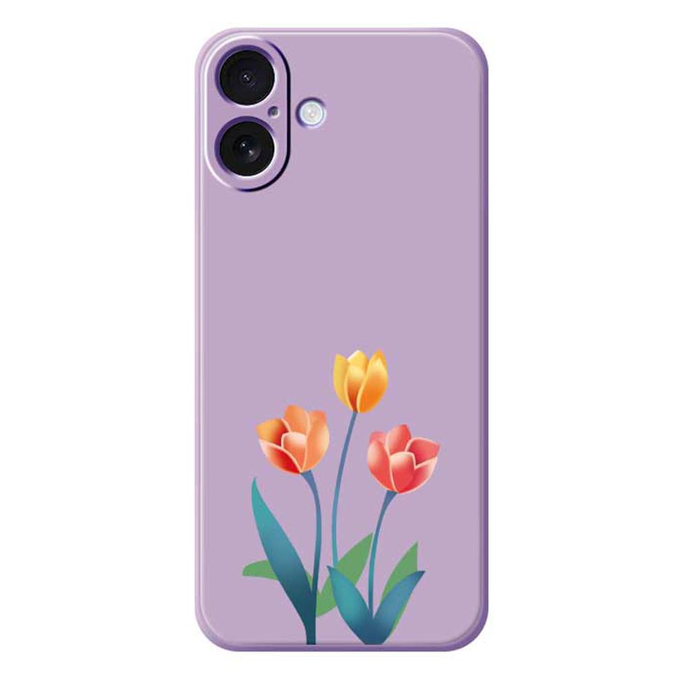 For iPhone 17 Case Three Flowers Pattern Printing Straight Edge TPU Phone Back Cover