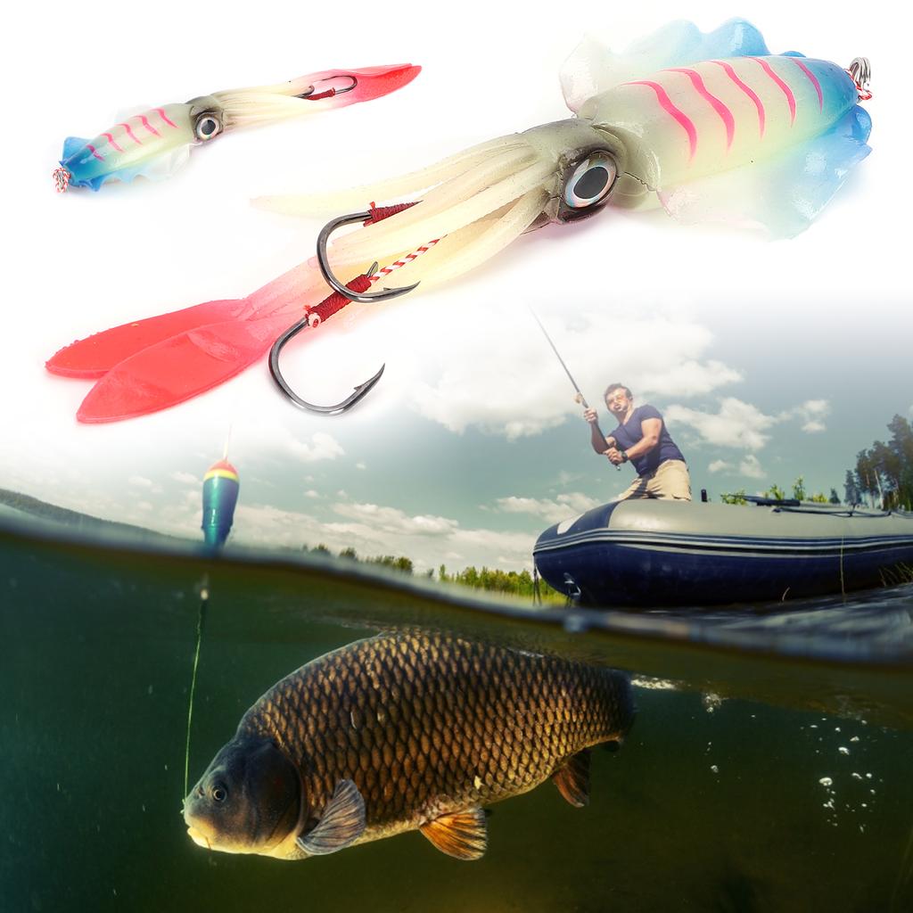 Fishing Squid Lure Octopus UV Luminous Squid Jigs with Hook Fishing Wobbler Bait Soft Lure