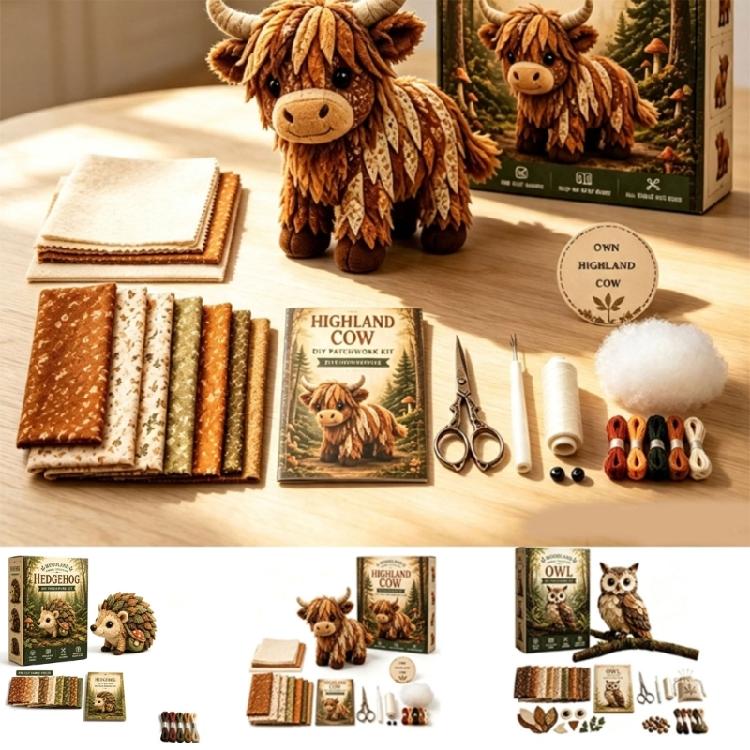 Beginner Patchwork Project Set with Animal Pattern, Pre-Cut Felt Fabric and Guided Instructions for DIY Sewing Craft