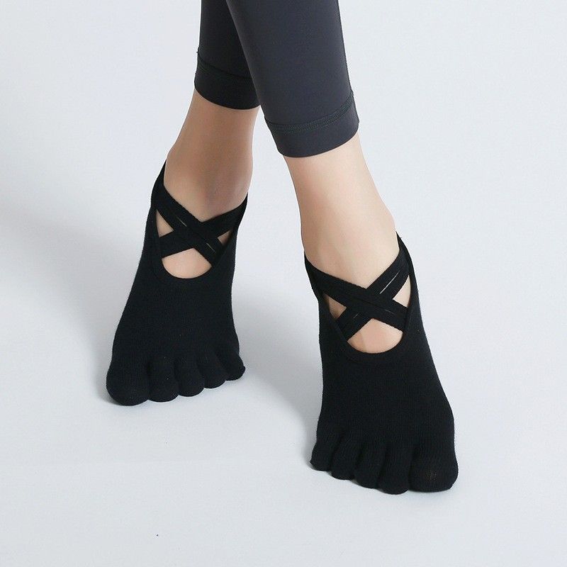 

Женские тонкие дышащие носки с открытыми пальцами из чистого хлопка для йоги Half toe black