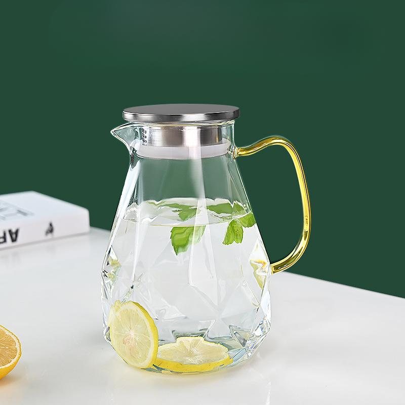 

Бриллиантовый чайник для холодной воды Бытовой Желтый Ручной Большой емкости Высокоборосиликатное стекло Чайник для холодной воды Сок Цветочный чай Напиток Чайник для холодной воды 1500ml