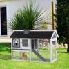 Wooden Rabbit Hutch and Run with Sliding Tray, Ramp, Water-resistant Roof, for 2-4 Rabbits, Grey
