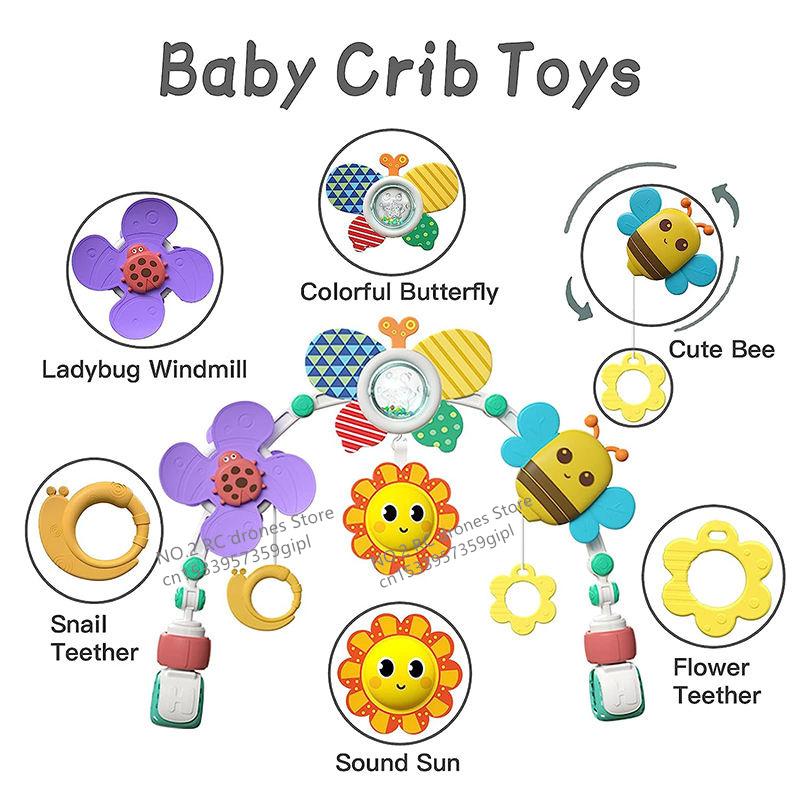 Babybett Hängende Glocke Kinderwagenbogen Clip Faltbare Sonnenblume Baby Interaktives Regenbogen Spielzeug Säugling Greifübung für Sohn Tochter Geschenk