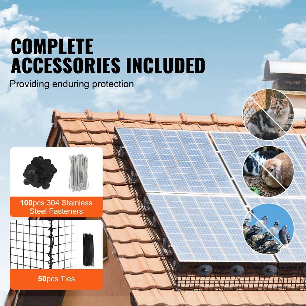 20 X 3048 Cm Solar Panel Bird Guard, Critter Guard Roll Kit with 100pcs Aluminum Alloy Fasteners, Solar Panel Guard with Rust-proof PVC Coating, 12.7