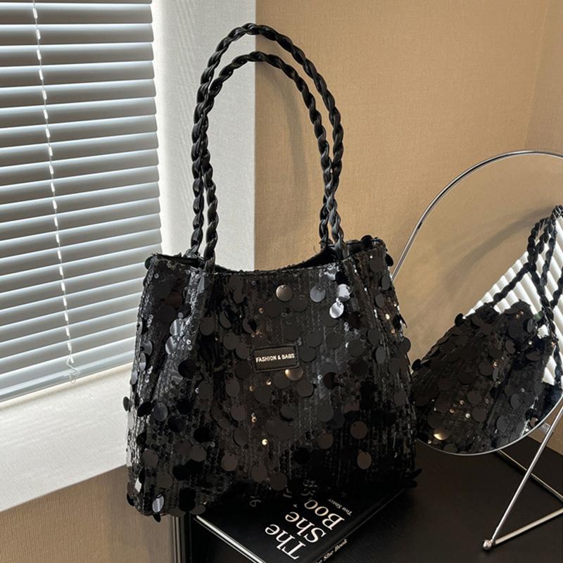 Yogodlns New Shiny Sequins Women's Shoulder Shopping Bag Glitter Handbag Large Capacity Clutch Purse Fashion Party Accessory for Ladies