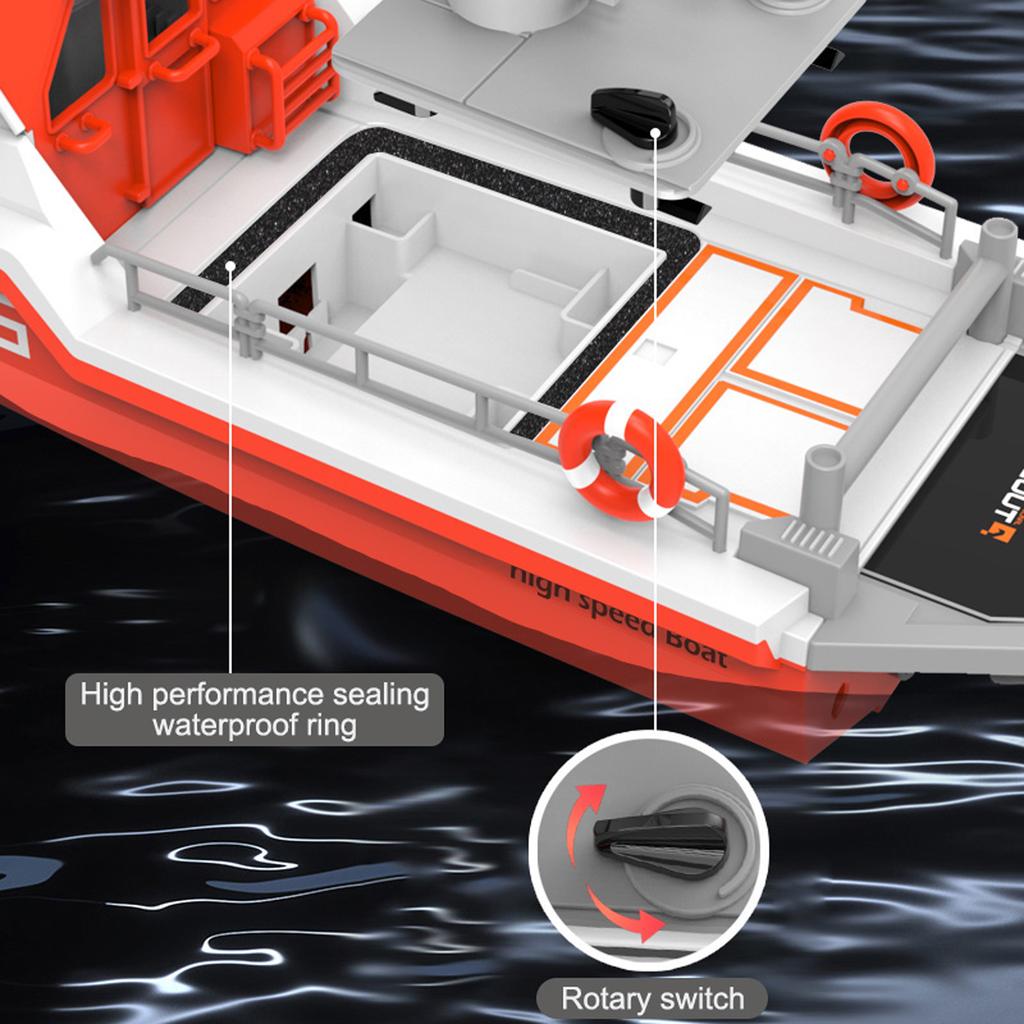 Remote Control Boat, 2.4GHz Rescue Ship with Brushless Motor Low Battery Alarm for Pools and Lakes, Mini Electric Toy