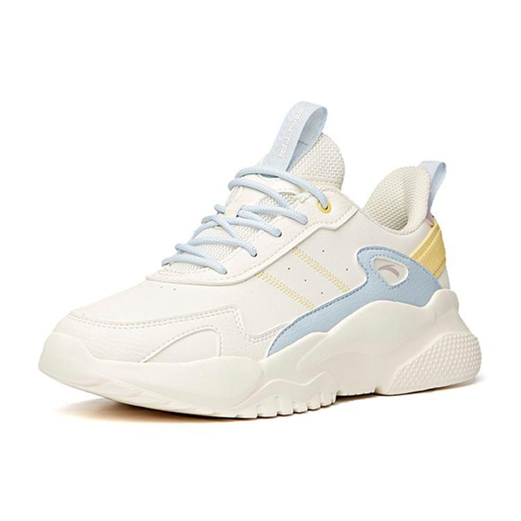 Anta Lifestyle Series Synthetic Leather Non-Slip Wear-Resistant Low-Top Dad Shoes Women Sneaker White Blue Yellow 922048823-3