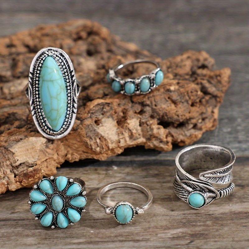 Bohemian style turquoise carved knuckle ring5Set Average Size
